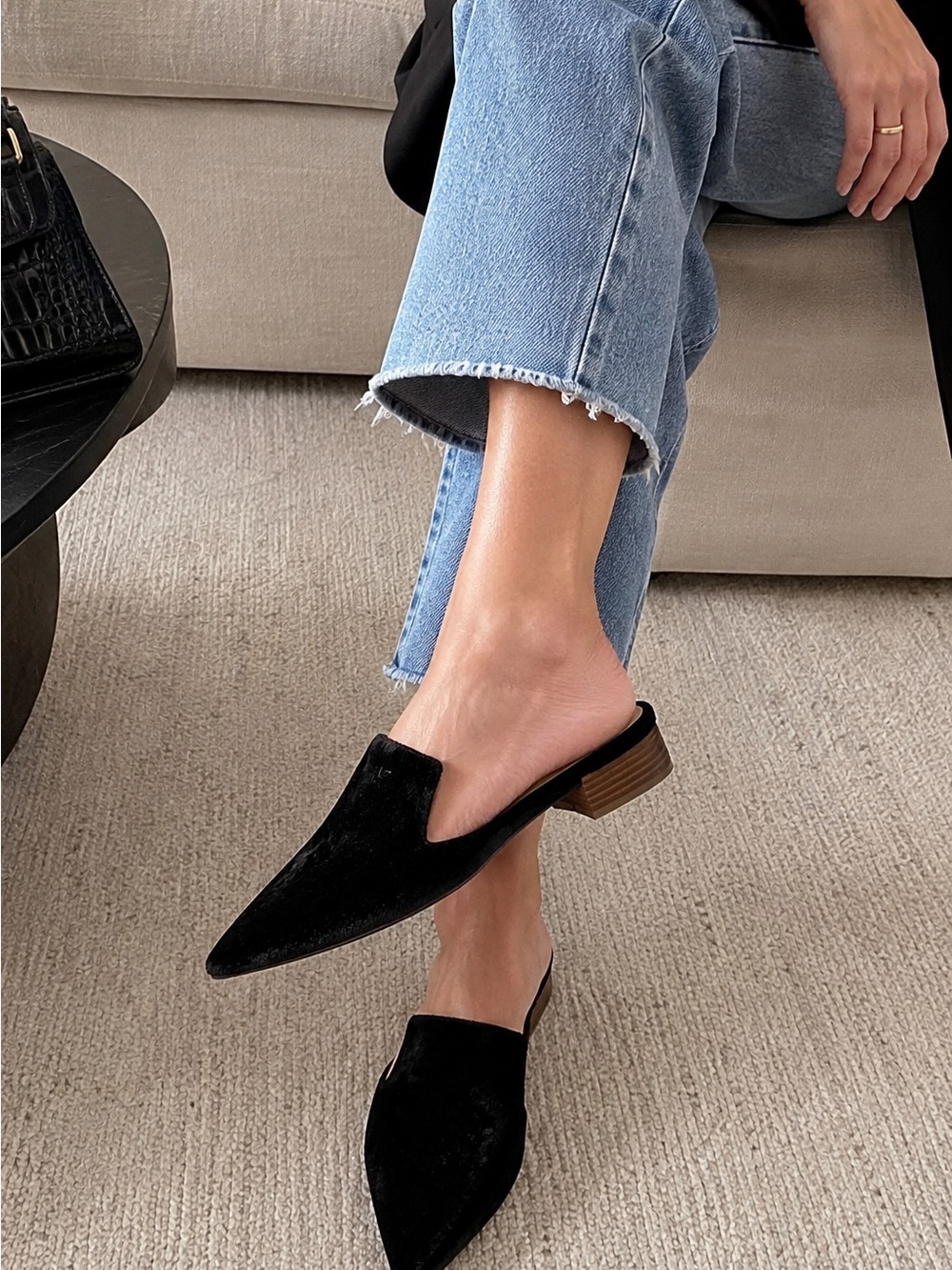 ALARA The Label Black Velvet Pointed Toe Mule Slides EU 38